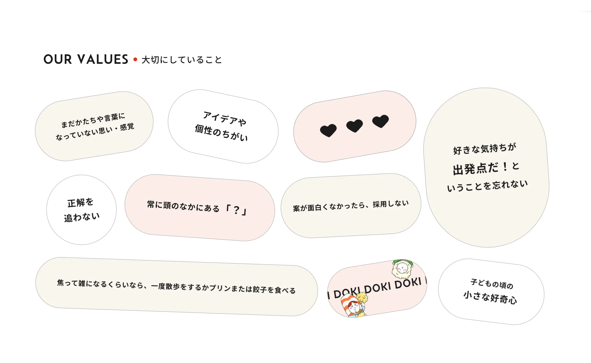 TORCHさまが大切にしている価値観を紹介するABOUTページのOUR VALUESセクション