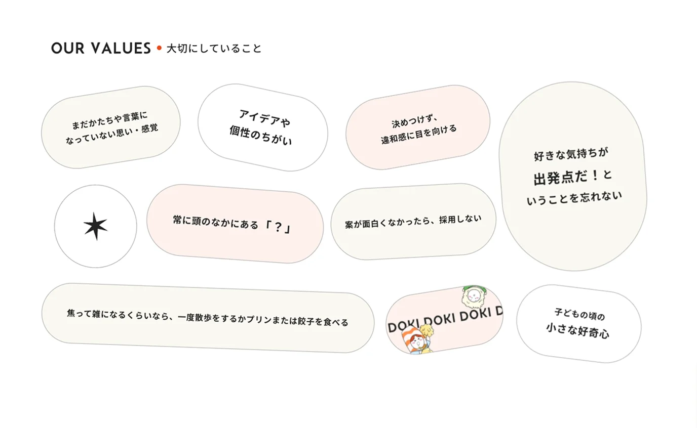 TORCHさまが大切にしている価値観を紹介するABOUTページのOUR VALUESセクション